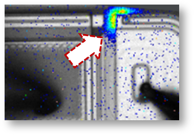 ロックイン発熱解析にて発光箇所(ショート)検出