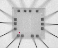 発熱部が赤い(ロックイン赤外線発熱解析)