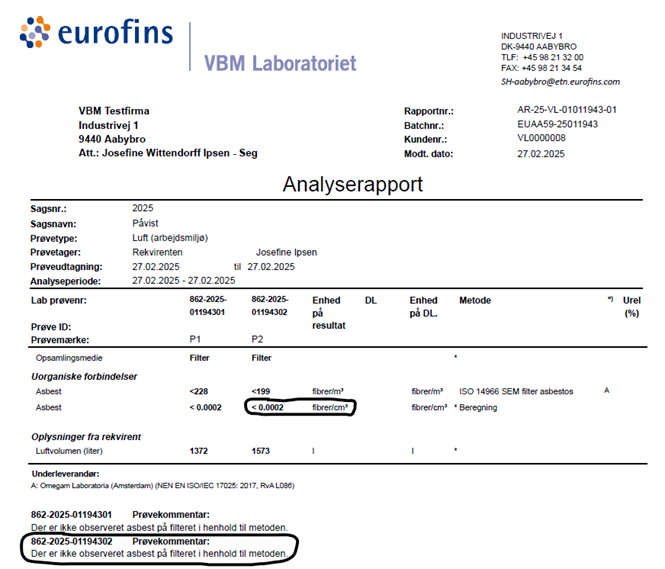 Analyseresultat asbest