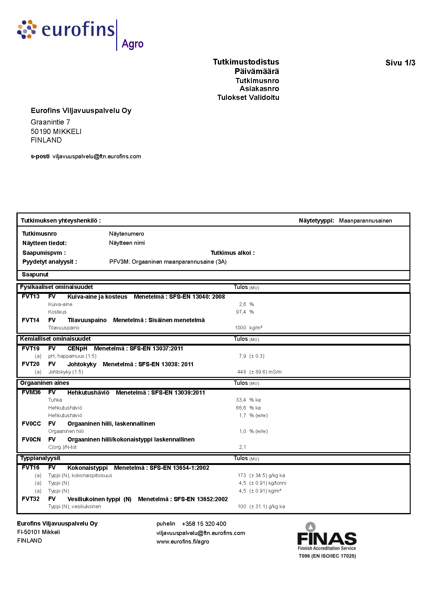 maanparannusaineanalyysi-raportti