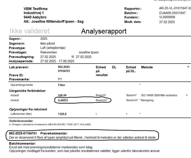 Asbest i luft analyserapport