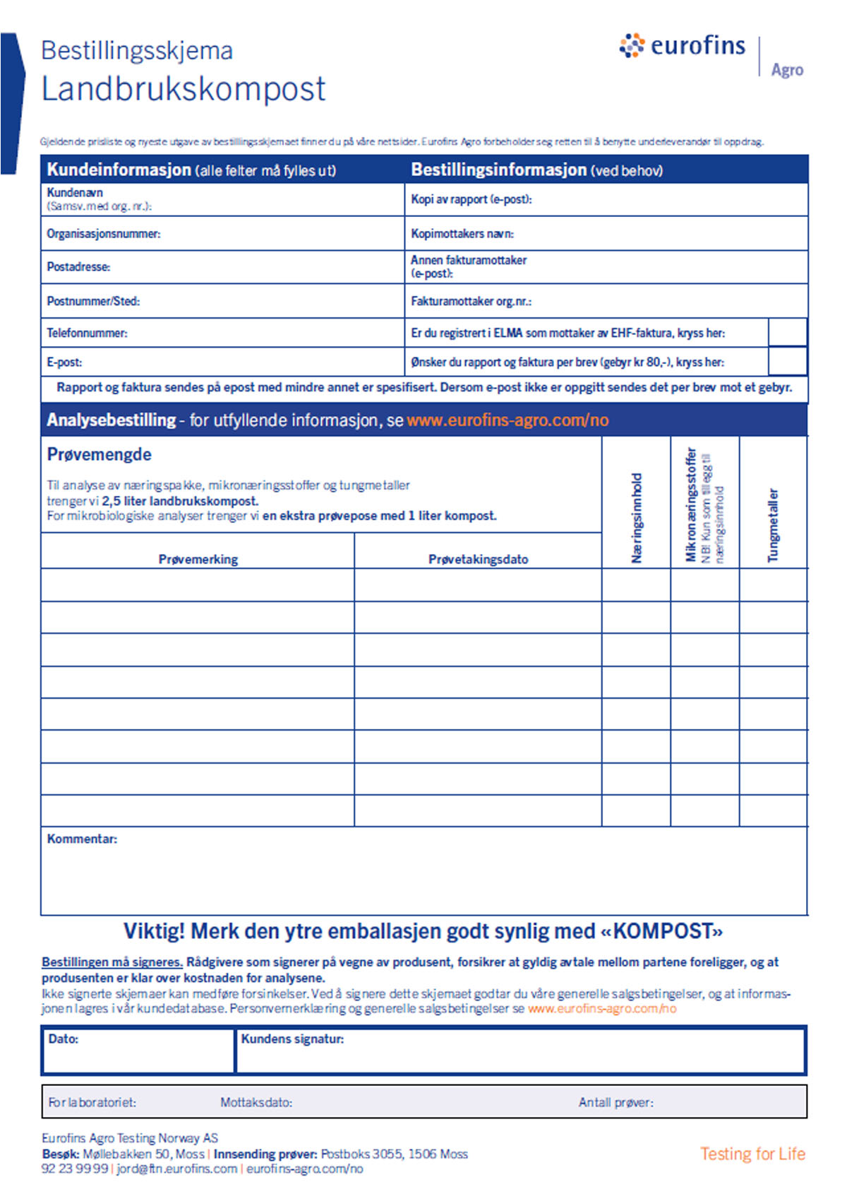 Bestillingsskjema - kompost - Eurofins Agro