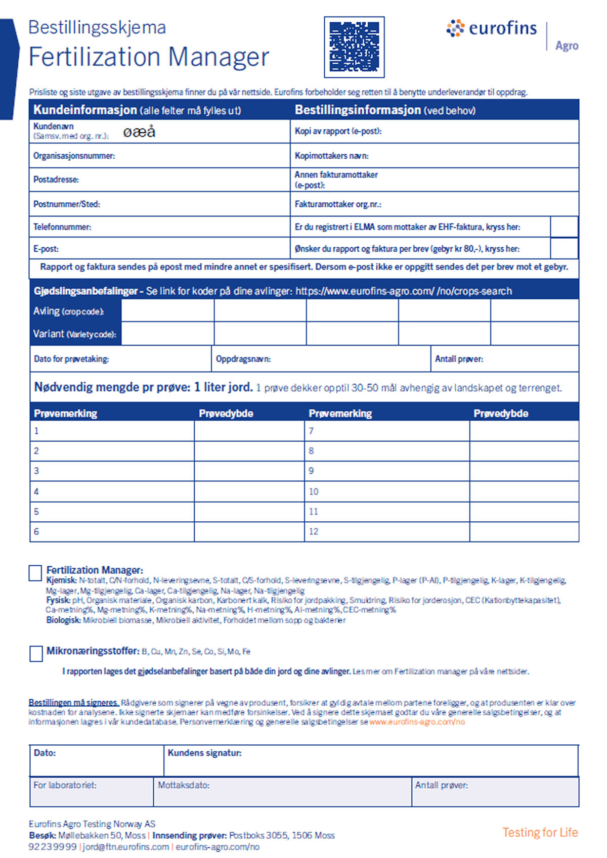Bestillingsskjema Fertilization Manager_Eurofins Agro