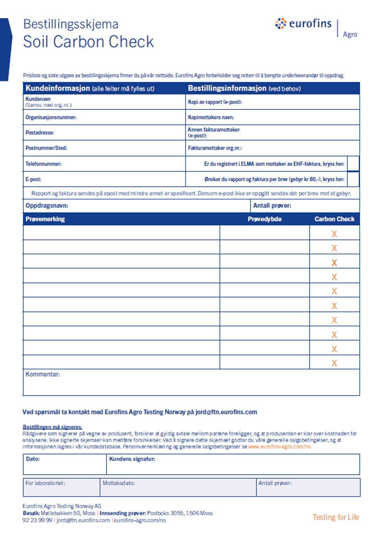 Bestillingsskjema - Soil Carbon Check - Eurofins Agro