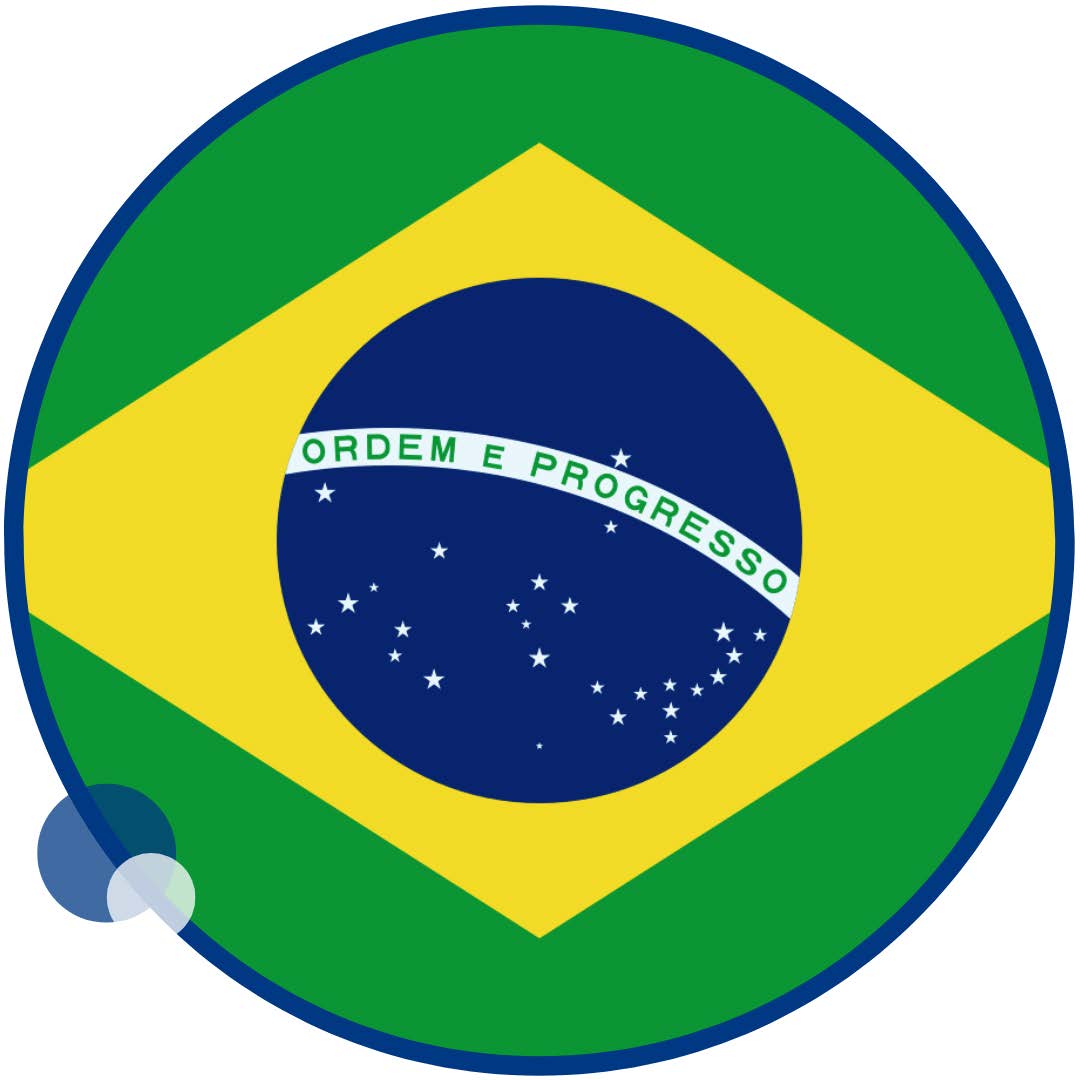Drapeau du Brésil composé d’un fond vert, d’un losange jaune au centre, et d’un globe bleu avec 27 étoiles blanches représentant le ciel de Rio de Janeiro le 15 novembre 1889. Une bannière blanche traverse le globe avec la devise nationale "Ordem e Progresso". L’image illustre le contexte réglementaire brésilien lié aux essais de dégradations forcées réalisés par Eurofins BioPharma Product Testing.