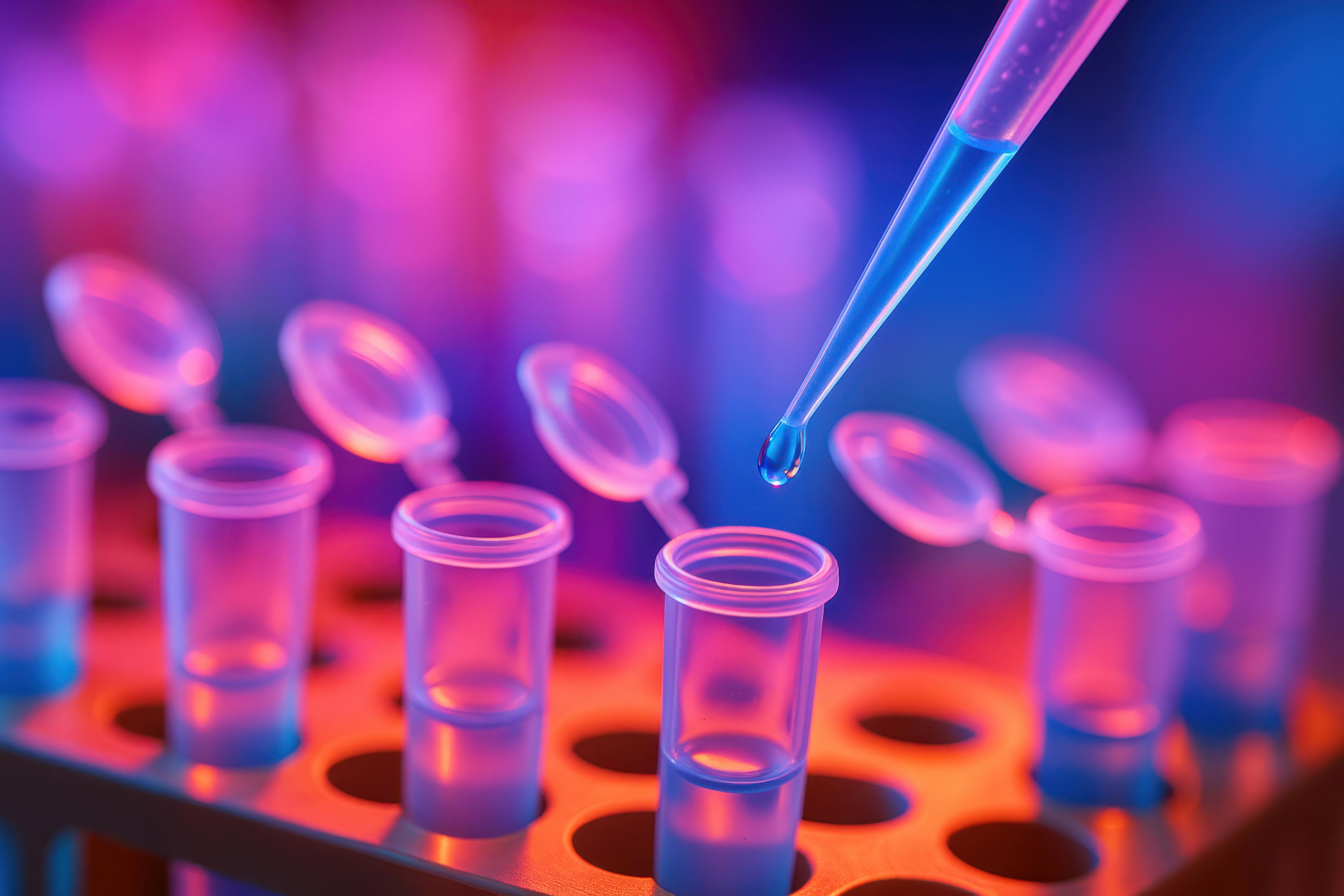 high-precision-laboratory-pipette-dispensing-liquid-into-sample-tubes-under-dramatic-colored-lighting-representing-scientific-research-biotechnology-accuracy-and-modern-laboratory-workflows