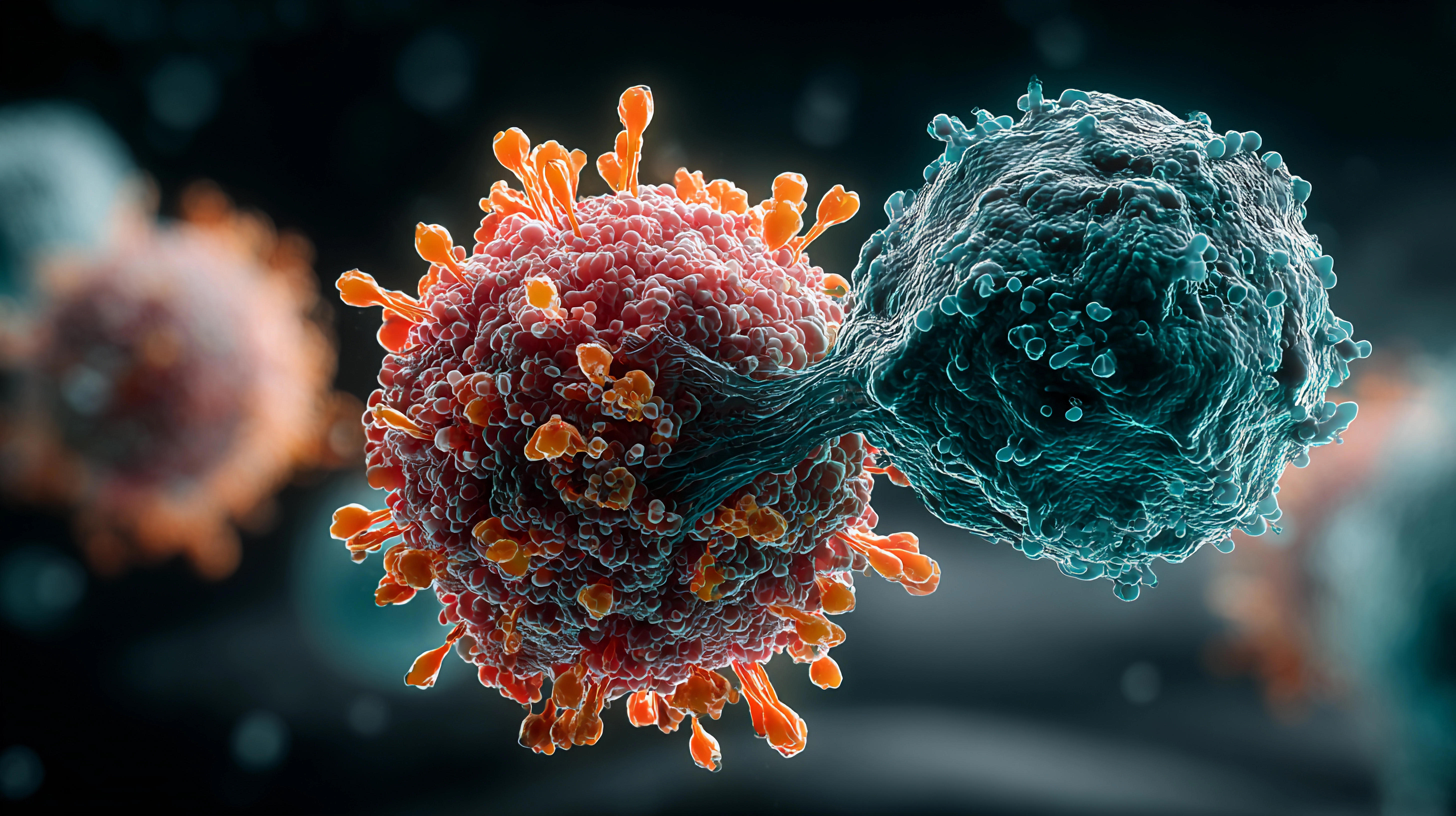 a-detailed-illustration-of-a-t-cell-attacking-a-virus-depicting-the-bodys-defense-adobestock_1632462602