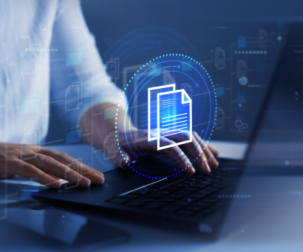 process-automation-to-efficiently-manage-files-businesswoman-working-on-laptop-with-virtual-screen-online-documentation-database-and-document-management-system