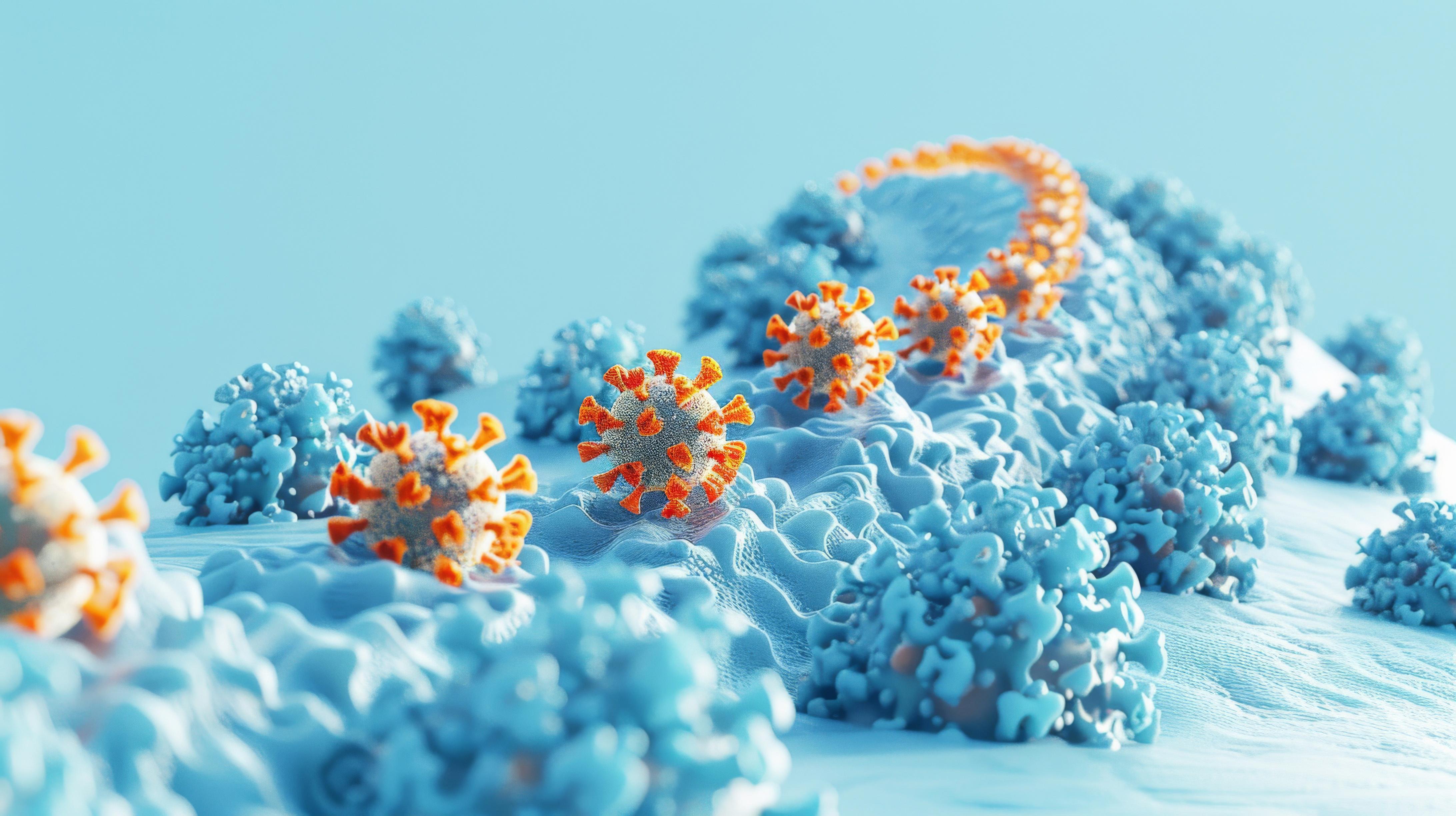 3d-illustration-of-adeno-associated-viruses-on-a-cellular-surface-with-a-blue-background-adobestock_813952932
